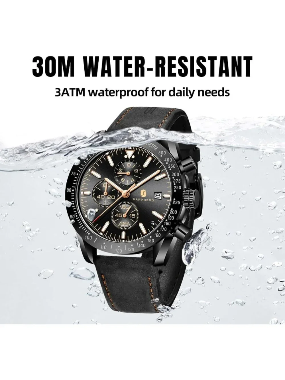 Men's All Black Analog Silicone Strap Chronograph Luminous Designer Casual Watch